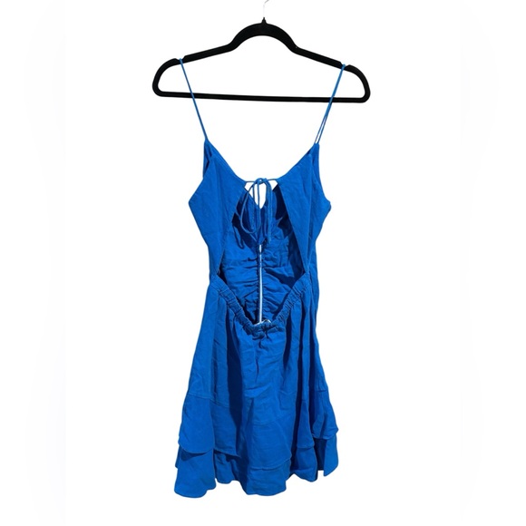 Zara Blue Open Back Linen Blend Mini Dress- Size Small - Picture 2 of 5